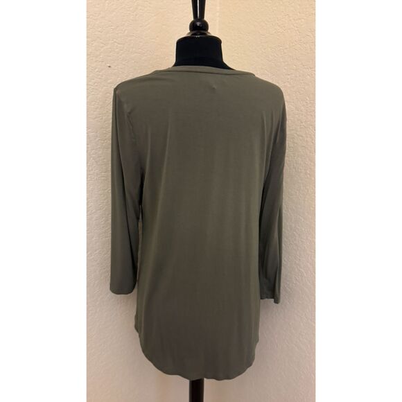 JM Collection Olive Green 3/4 Sleeve Top - Sz M - Picture 4 of 10